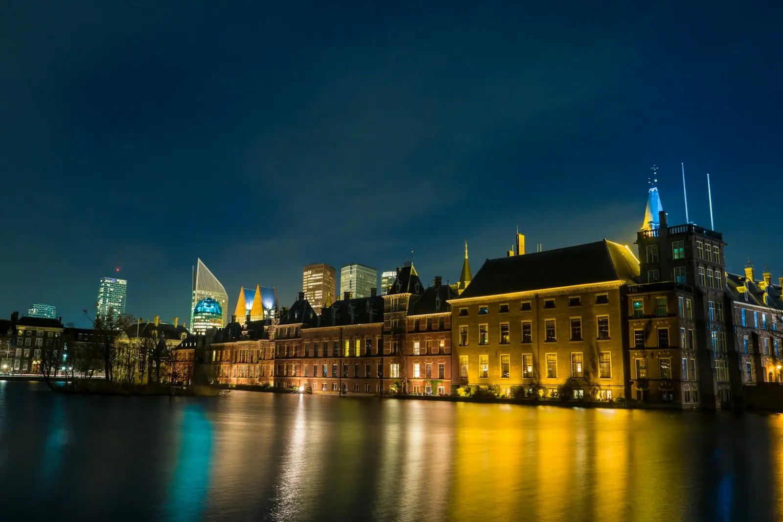Lighted building at night