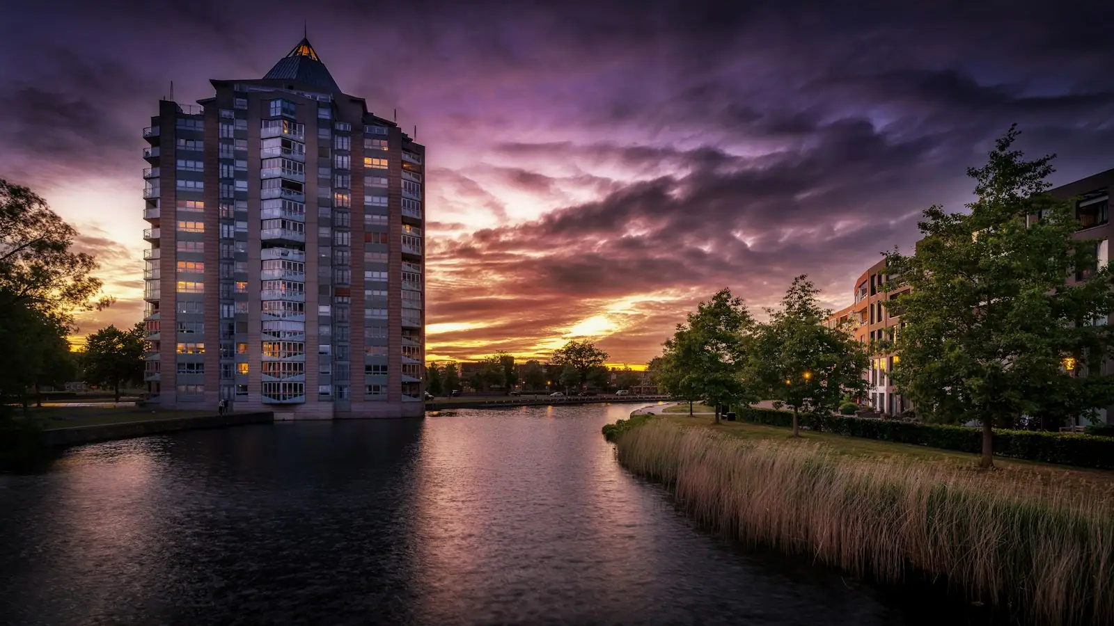 Body of water near trees and building during daytime