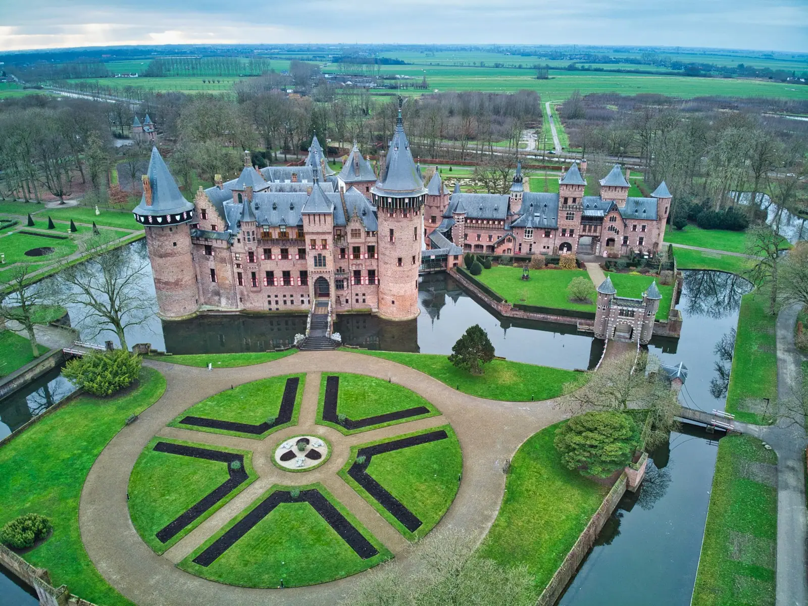 Aerial view of brown and white castle